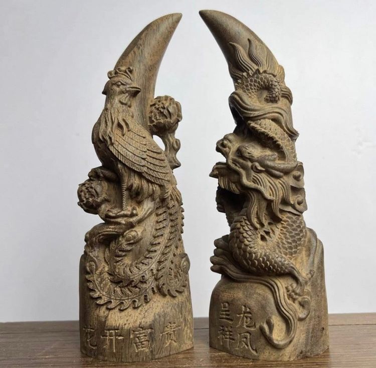 🌺งานแกะสลักมังกรฟีนิกซ์จากไม้กฤษณา 