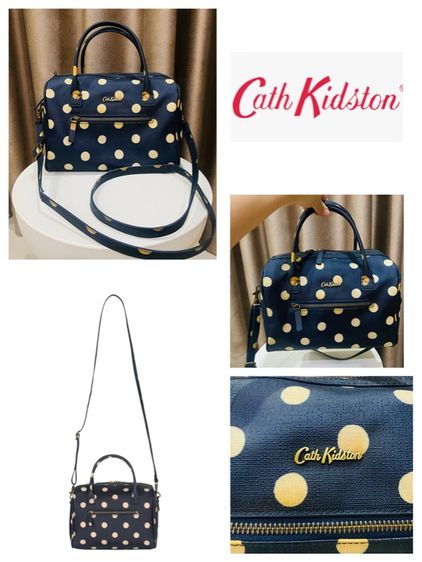 Sold out Cath Kidston Bowler Crossbody กระเป๋าทรงบอสตัน โบลเลอร์ ลายจุดน้ำเงินครีม (Navy  Ivory Polka Dot)