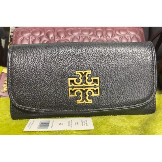 ไม่ระบุ ดำ หนังแท้ กระเป๋าสตางค์ Tory Burch Britten Duo Envelope Continental Leather Wallet  แท้ 