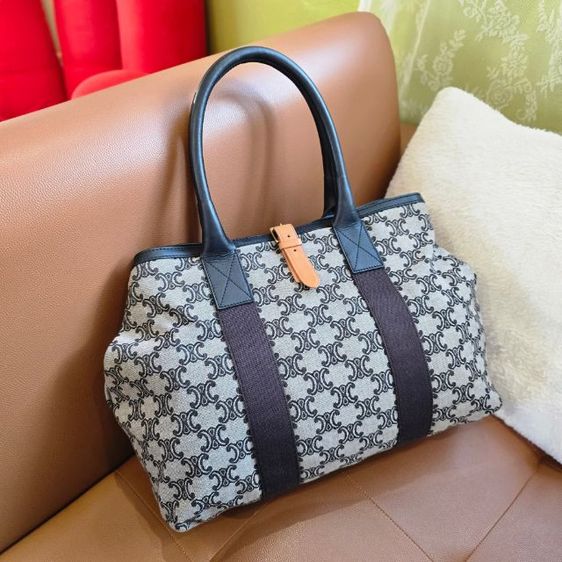 Vintage celine macadam blue canvas handbagsแท้ รูปที่ 3