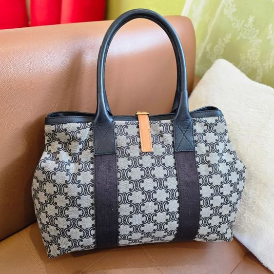 Vintage celine macadam blue canvas handbagsแท้ รูปที่ 8