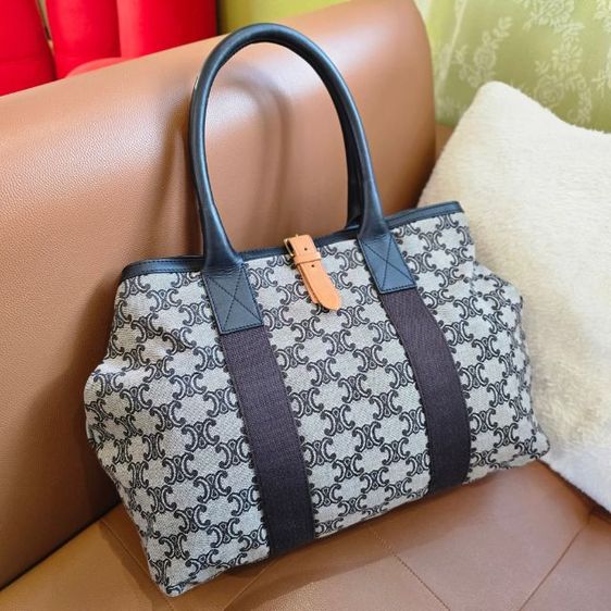 Vintage celine macadam blue canvas handbagsแท้