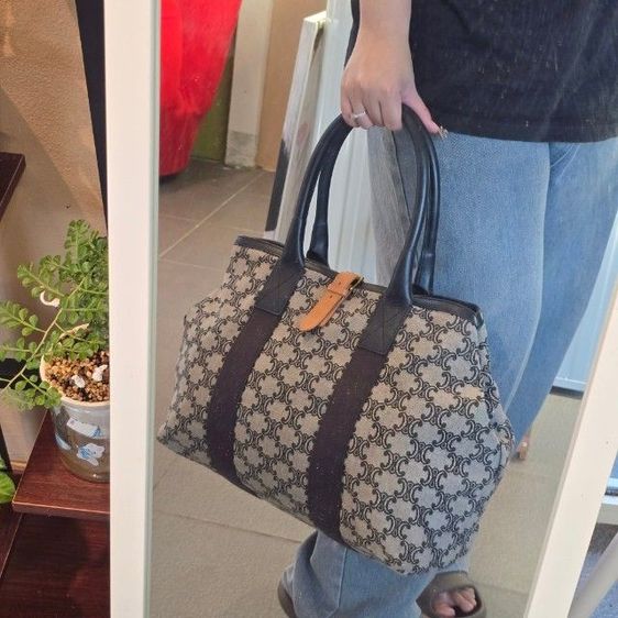 Vintage celine macadam blue canvas handbagsแท้ รูปที่ 16