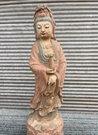 🕉️พระพุทธรูปไม้โบราณ“ไม้นันมูทาสี พระพุทธรูปเจ้าแม่กวนอิมประทับยืนโดดเด่น รูปที่ 2