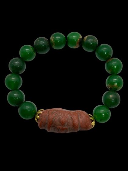 ประคำมือหยกสีเขียวมรกตคละพระสมเด็จม้วนสีเเดง(023)