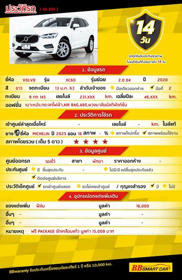 Volvo XC60 2020 2.0 D4 Utility-car ดีเซล ไม่ติดแก๊ส เกียร์อัตโนมัติ ขาว รูปที่ 2