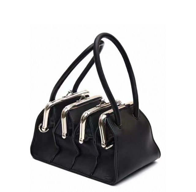 หญิง ดำ หนัง PU กระเป๋าถือ ดีไซน์แปลก ดูดี (ของใหม่)