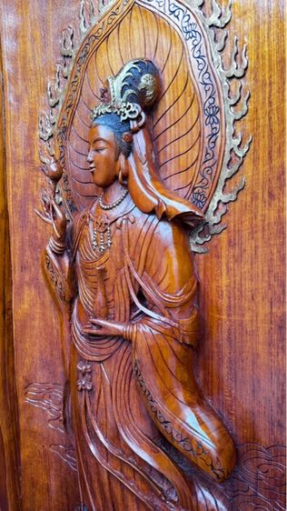 พระแม่กวนอิมไม้สักแกะสลัก3มิติ รูปที่ 4