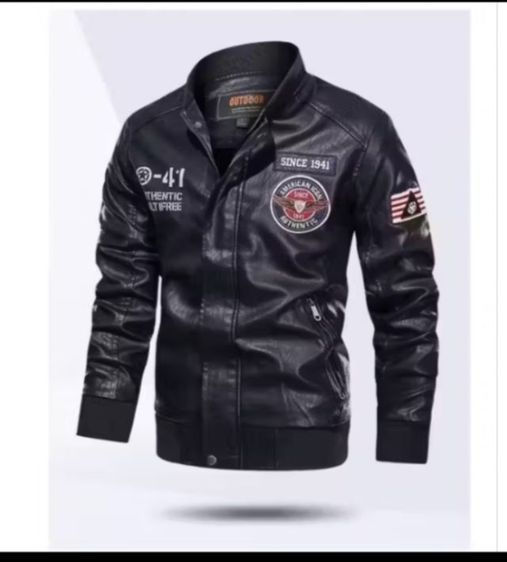 เสื้อแจ็คเก็ตนักบิน เสื้อแจ็คเก็ตหนังPu บุกำมะยี่ เสื้อกันหนาวลำลอง แฟชั่นผู้ชาย ไซส์ M-2xl