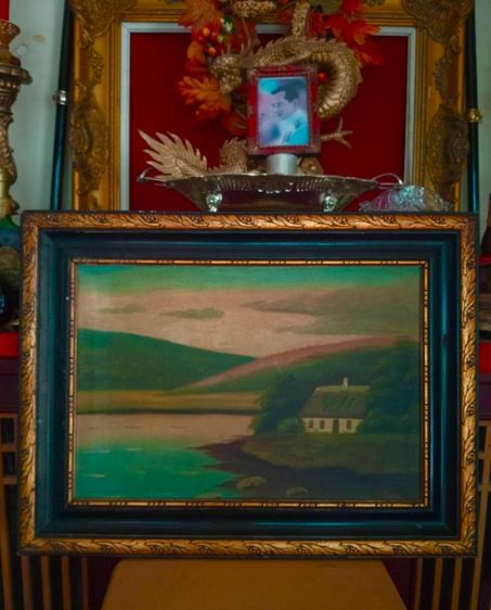 อังกฤษ วาดฝีมือด้วยสีน้ำมันบนผ้าแคนวาสกรอบไม้เก่าโบราณเดิมสภาพเยี่ยม รูปที่ 3