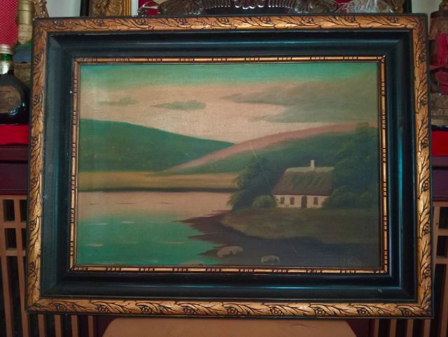 อังกฤษ วาดฝีมือด้วยสีน้ำมันบนผ้าแคนวาสกรอบไม้เก่าโบราณเดิมสภาพเยี่ยม รูปที่ 7