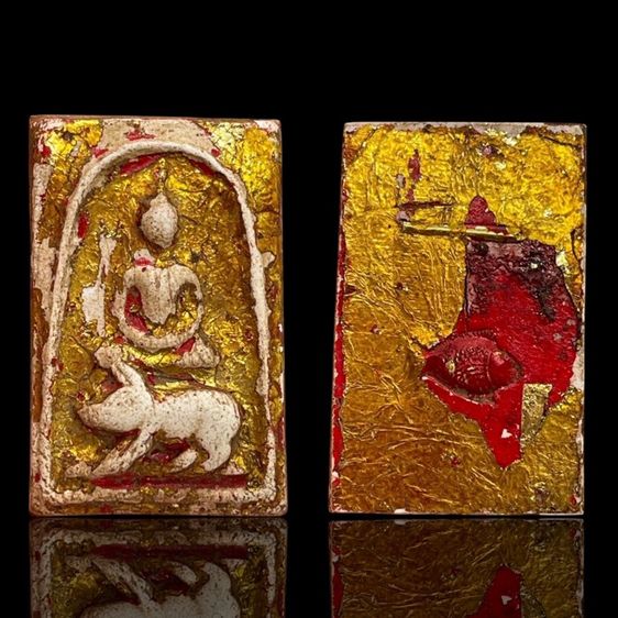 ชุดพระ สมเด็จพิมพ์ใหญ่ ทรง 12 นักษัตร ลงรักปิดทองเก่า หลังปลากับตะกรุด เนื้อผง 12 องค์ รูปที่ 6