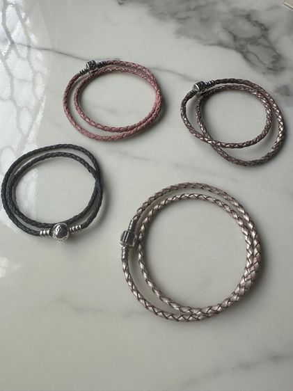 เงิน สร้อยข้อมือ สร้อยหนังถัก Pandora แท้