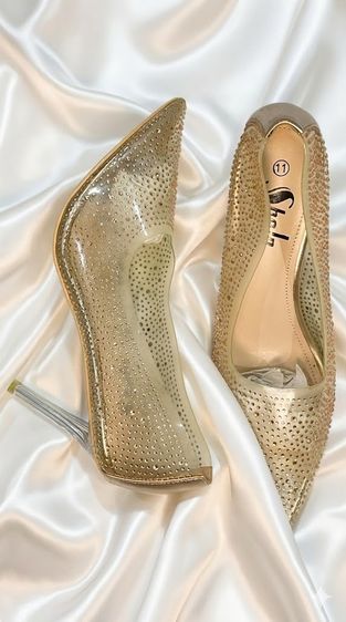 รองเท้าส้นสูงคริสตัล ใส แอปริคอท  ใส่ครั้งเดียว สภาพใหม่เอี่ยม รูปที่ 2