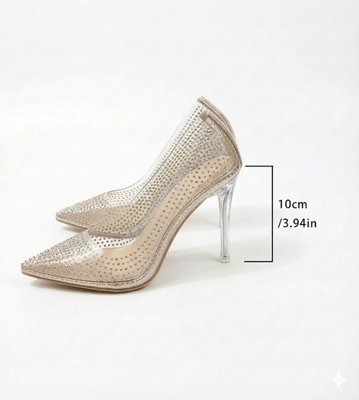 รองเท้าส้นสูงคริสตัล ใส แอปริคอท  ใส่ครั้งเดียว สภาพใหม่เอี่ยม รูปที่ 4