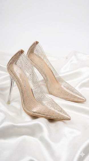 รองเท้าส้นสูงคริสตัล ใส แอปริคอท  ใส่ครั้งเดียว สภาพใหม่เอี่ยม รูปที่ 5