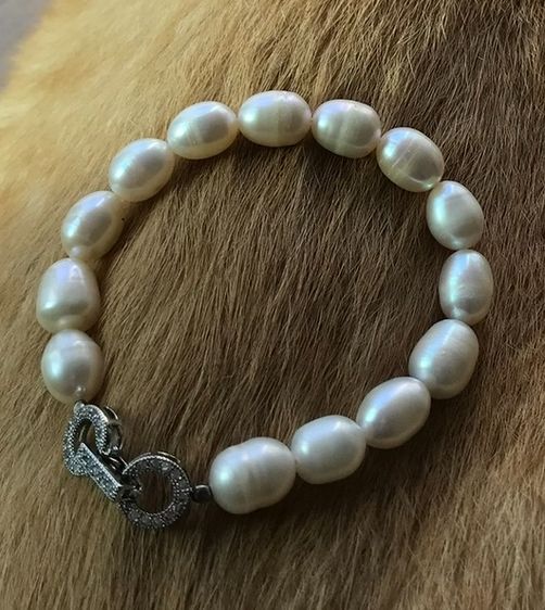 สร้อยข้อมือมุกน้ำจืดแท้  อินฟินิตี้ เพชรcz  รูปที่ 2