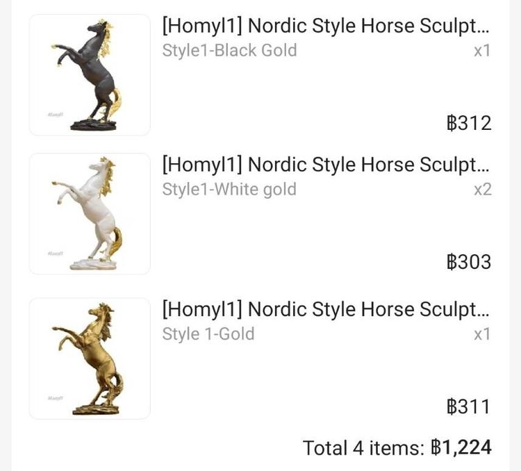 เหมา 3 ชิ้น รูปปั้น ม้า HORSE เรซิ่น (สีขาว สีดำ สีทอง) เสริมฮวงจุ้ย ความโชคดีร่ำรวย  รูปที่ 4