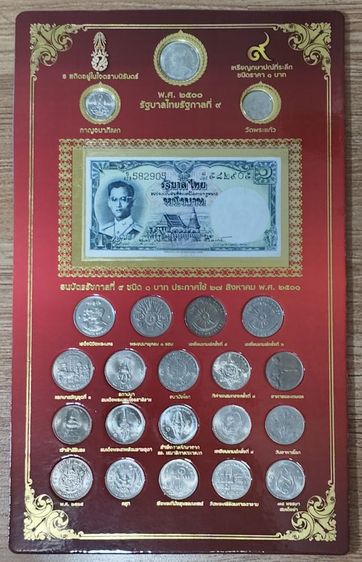แผงพร้อมเหรียญ1บาทที่ระลึกและหมุนเวียนครบชุด23วาระรัชกาลที่9ไม่ผ่านการใช้ รูปที่ 3