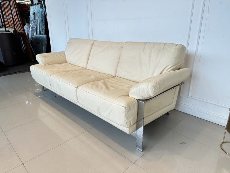 โซฟา 3 ที่นั่ง เบาะหนังแท้ผิวสัมผัส โครงขาเหล็กชุปโครมเมียม  รูปที่ 3