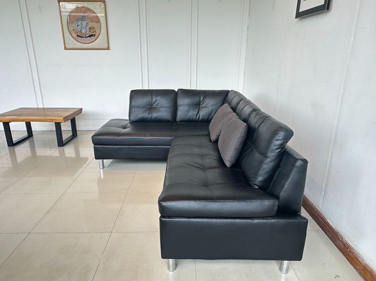 โซฟาเข้ามุม เบาะหนัง PU สีดำดึงดุม โครงไม้ MDF ขาเหล็ก  รูปที่ 4