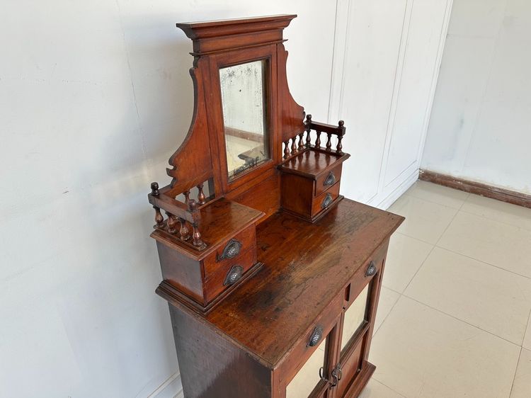 ตู้กระจกไม้สักโบราณ 2 บานเปิด 6 ลิ้นชัก มือจับเหล็ก  รูปที่ 6