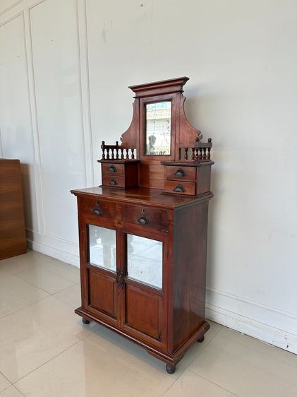 ตู้กระจกไม้สักโบราณ 2 บานเปิด 6 ลิ้นชัก มือจับเหล็ก  รูปที่ 3