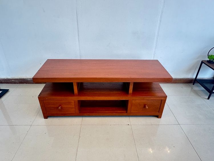 ตู้วางทีวีไม้สัก สไตล์วินเทจ 2 ลิ้นชัก 4 ช่องวางของ สีน้ำตาลแดง รูปที่ 2