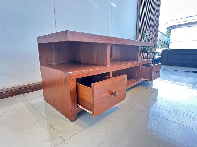 ตู้วางทีวีไม้สัก สไตล์วินเทจ 2 ลิ้นชัก 4 ช่องวางของ สีน้ำตาลแดง รูปที่ 9