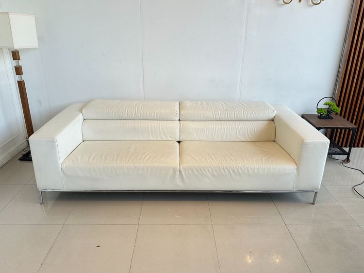 โซฟา 3 ที่นั่ง แบรนด์ PRIMAFIRA เบาะหนังแท้สีขาว  รูปที่ 2