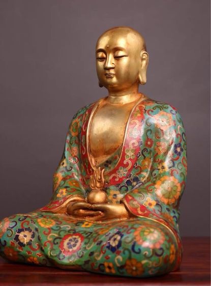 🕉️พระโพธิ์สัตว์กษิติครรภ์นั่ง (ถมปัด)โบราณ  รูปที่ 3