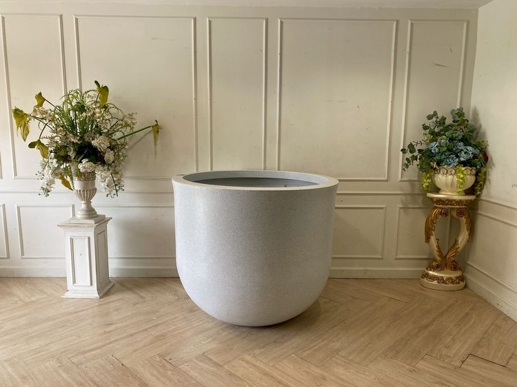 กระถาง do Grand ทรงชาญี่ปุ่น วัสดุโพลิเมอร์ ลายแกรนิต สีเทาอ่อน