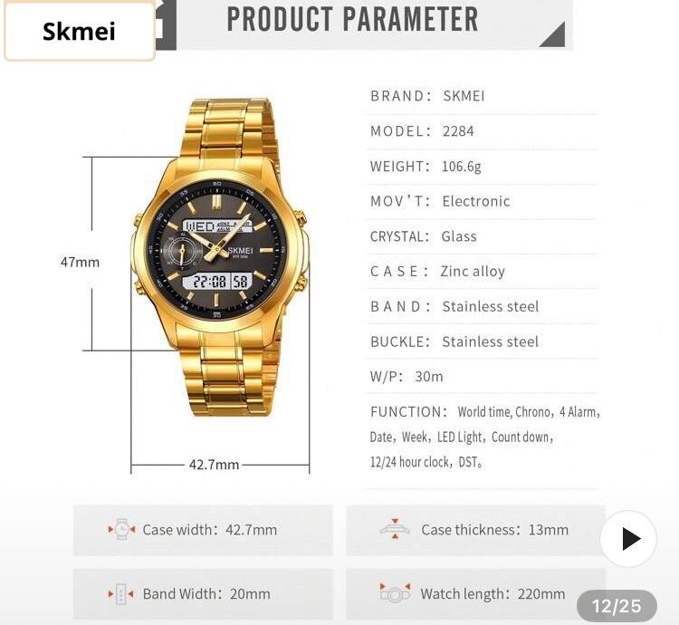 นาฬิกา SKMEI 2284 Digital-Analog สีทอง รูปที่ 3