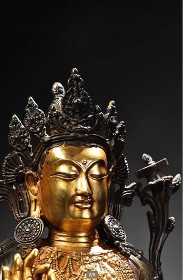 🕉️พระแม่ตาราเขียวและพระะอวโลกิเตศวร ที่ทำด้วยสัมฤทธิ์ปิดทองมีีพระพักตร์สง่างาม มีคราบสนิมหนาเป็นงานปรานีต  รูปที่ 4