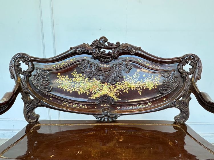 โซฟา 2 ที่นั่งสไตล์วินเทจ ไม้จริง โครงฝั่งมุขพิงหลังและโครงขาแกะสลัก รูปที่ 10