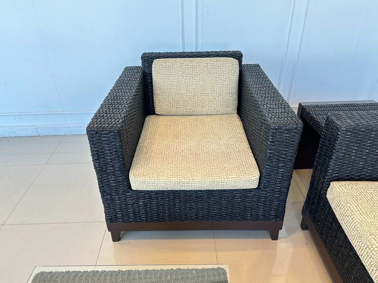 ชุดรับแขกผักตบ 4 ที่นั่ง โต๊ะกลางท็อปกระจกสีดำ พร้อมโต๊ะข้าง รูปที่ 15