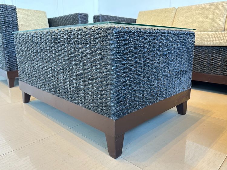 ชุดรับแขกผักตบ 4 ที่นั่ง โต๊ะกลางท็อปกระจกสีดำ พร้อมโต๊ะข้าง รูปที่ 18