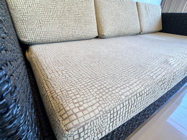 ชุดรับแขกผักตบ 4 ที่นั่ง โต๊ะกลางท็อปกระจกสีดำ พร้อมโต๊ะข้าง รูปที่ 9