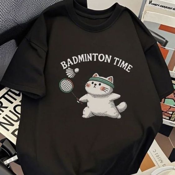 ผู้ชาย อื่นๆ เสื้อยืด อื่นๆ เสื้อแบดมินตัน ลายแมวน่ารัก by B'Choices TH