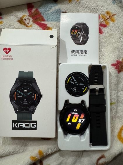 ดำ ซิลิโคน นาฬิกาออกกำลังกาย KACIG เรือนกลม