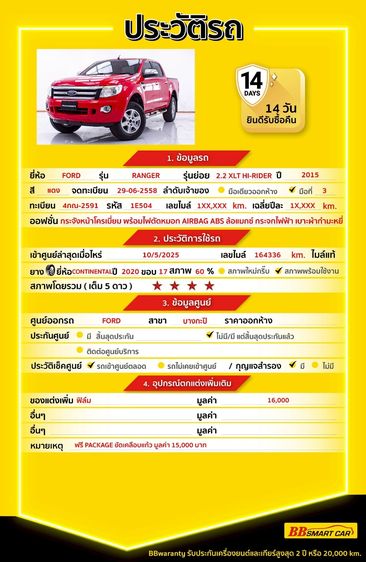 Ford Ranger 2015 2.2 Hi-Rider XLT Pickup ดีเซล ไม่ติดแก๊ส เกียร์อัตโนมัติ แดง รูปที่ 2