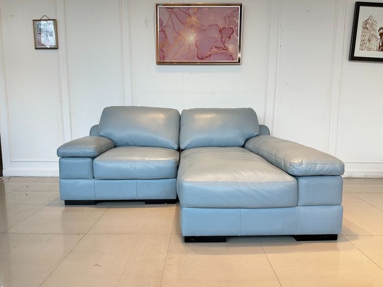 ฟ้า โซฟาแอล 3 ที่นั่ง แบรนด์ JAZ เบาะหนังแท้ผิวสัมผัส