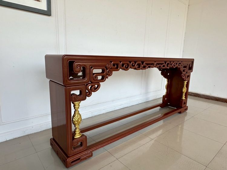 โต๊ะคอนโซลไม้จริง สไตล์จีน ตกแต่งแกะสลักสีทอง รูปที่ 3
