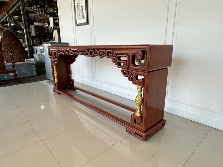 โต๊ะคอนโซลไม้จริง สไตล์จีน ตกแต่งแกะสลักสีทอง รูปที่ 4