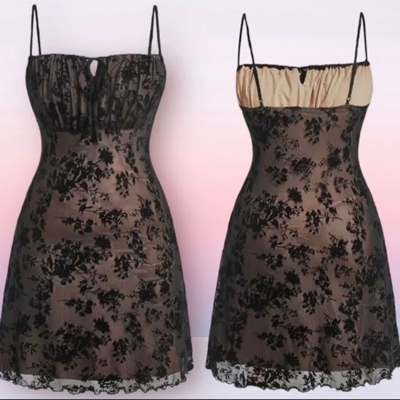 (มือ1) ชุดเดรสลูกไม้ สีดำ ไซส์ใหญ่ (อก48-56นิ้ว)