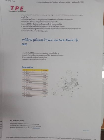 เครื่องเป่าลมเติมอากาศ รูทโบลเวอร์ Three lobe roots blower รุ่น grb รูปที่ 6