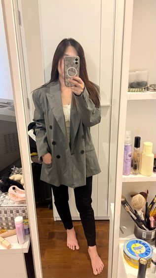 เบเซอร์ Zara Oversize Pinsrripe สีเทา  รูปที่ 5
