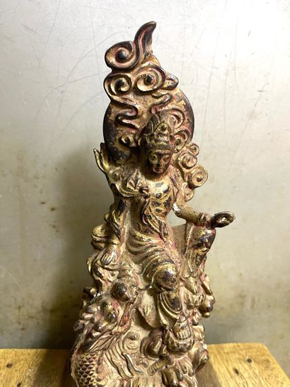 เจ้าแม่กวนอิม นั่งบัลลังมังกร ทองเหลือง สะสม รูปที่ 2