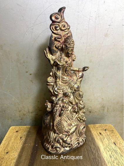 เจ้าแม่กวนอิม นั่งบัลลังมังกร ทองเหลือง สะสม รูปที่ 4