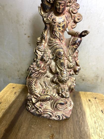 เจ้าแม่กวนอิม นั่งบัลลังมังกร ทองเหลือง สะสม รูปที่ 3